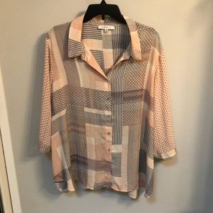 Women’s Versatile polyester v neck top 3/4 sleeves light pinks/blacks 3x